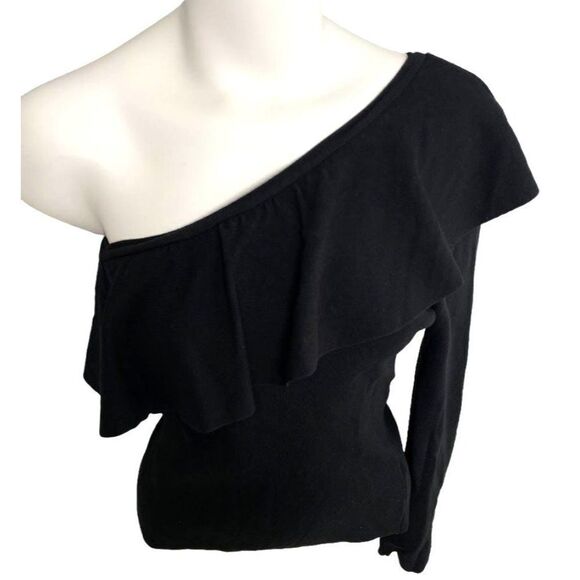 Do+Be Black Ruffle One Shoulder Knit Top sz Large - Picture 1 of 7